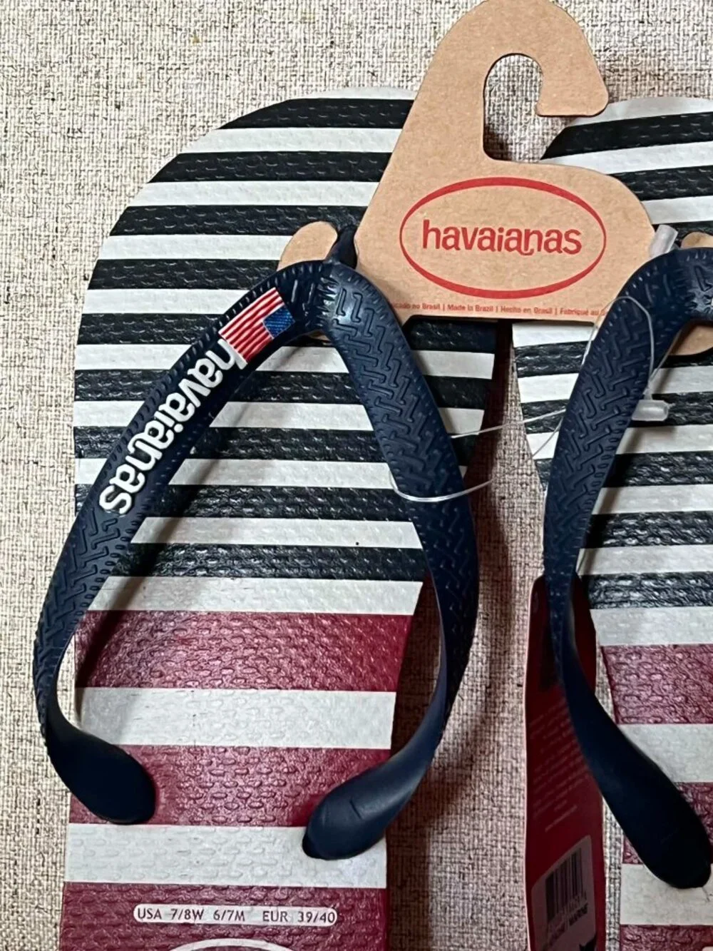 Havaianas Stripe Red White Blue Flip Flops 7/8W 6/7M